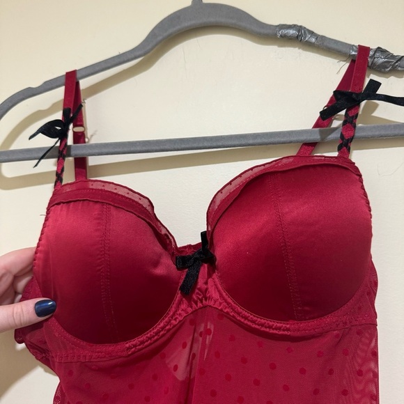 Women’s Blush Brand Sexy Coquette Bow Red Black Eyelet Lingerie Slip Top Size: M - Picture 15 of 15